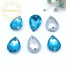 Turquoise blue water-drop shape Glass Crystal sew on rhinestones with two holes Diy wedding dress accessories Free shipping 2024 - buy cheap