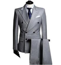 Grey Men Suit Double Breasted Groom Tuxedos 2 Pieces( Jacket+Pants) Groomsmen Best Men Wedding Suit Formal Business Suit 2024 - buy cheap