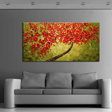 Free shipping Abstract Beautiful Red Flower Tree Knife Oil Painting On Canvas Flower Picture Wall Art Home Decor Nice Gift 2024 - buy cheap
