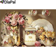 Diafai 5d pintura diamante diy, 100% graus quadrado/redondo, "flor teacup", bordado, ponto cruz, decoração 3d a21450 2024 - compre barato