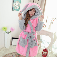 Velvet Warm Hooded Fashion Female Robe Coral Fleece Pajamas Animal Cute Cartoon Nightgown with Sashes Robe Woman Nightdress 2024 - buy cheap