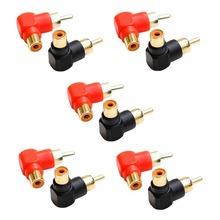 Lote 10 pces ângulo direito rca macho para fêmea curvo conversor 90 graus banhado a ouro soquete cabo conector adaptador 5 preto + 5 vermelho 2024 - compre barato