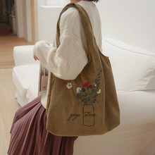 Ladies Corduroy Shoulder Bag Flowers Embroidery Female Literary Cloth Handbag Casual Tote Eco Simple Shopping Bags For Girls 2024 - buy cheap
