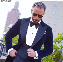 Three Pieces Men Suits Peaked Lapel Velvet Formal Men Suit Tuxedos for Homme Formal Suits Jacket+Vest+Pant 2024 - buy cheap