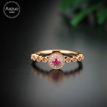 Aazuo-anillo de oro rosa de 18K auténtico para mujer, joyería con diamante IJ SI 0,045ct, Micro pavé, rubí Natural redondo, regalo para mujer, Au750 2024 - compra barato