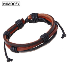 Vamoosy pulseira masculina de couro, bracelete da moda para homens, corda de cera artesanal, cor marrom, bijuteria boho, diy, 2018 2024 - compre barato