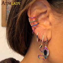 rose gold color snake geometric CZ earring paved rainbow colorful cz zirconia fashion trendy women delicate charming jewelry 2024 - buy cheap