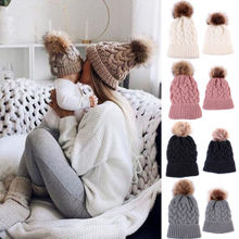 Mother And Baby Daughter Son Beanie Hat Family Winter Warm Knit Crochet Fur Ski Cap Cute Casual New Hot Sale 2018 2024 - buy cheap