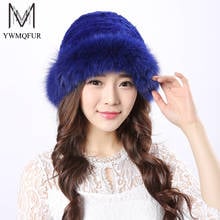 YWMQFUR Real Fur Hat Winter For Women's Natural Rex Rabbit Fur With Fox Fur Hat Caps Trendy New Solid Russian Knitting Hats H19 2024 - buy cheap