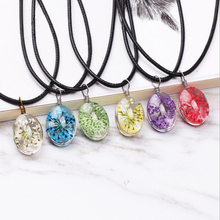 1PC  Real Pressed Flowers Oval flower necklace dried flowers Leather Chain Necklace Long Strip Pendant Necklace Women 2024 - buy cheap