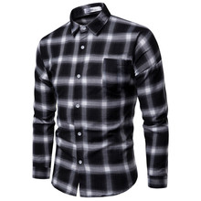 Men Fashion Casual Long Sleeved Plaid Printed shirt Slim Fit Male Social Business Leisure Shirt Brand Men Clothing Soft Tops 2024 - buy cheap