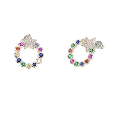 geometric colorful multi color cz stud earring bezel round with cz star trendy charming studs for girl 2024 - buy cheap