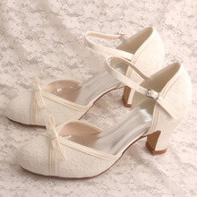 New Design Mary Janes Wedding Shoes with Block Heel White Ivory Lace Bridal Pumps 2024 - buy cheap