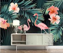 Papel de parede com flor tropical flamingo 3d, mural para sala de estar, pintado à mão, natureza, chuva, floresta, mural de papel 3d 2024 - compre barato