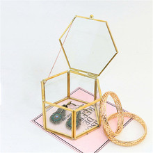 Caixa de vidro transparente para armazenamento de joias, organizador de mesa geométrico para joias, suculentas para casa 2024 - compre barato