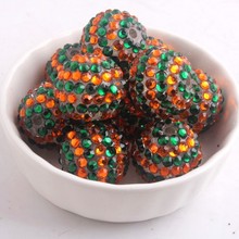 Oykza miçangas de bola de strass com resina, verde com tiras de laranja cor para crianças colar volumosa joias 20mm 100 peças por lote 2024 - compre barato