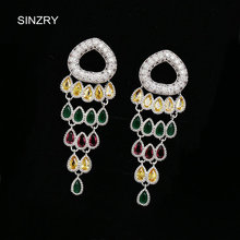 SINZRY personality cubic zirconia tassel drop earrings lady fishtail design colorful vintage party earrings for women 2024 - buy cheap