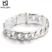 Kalen pulseira de prata esterlina 925, masculina, 200*15mm, hip hop, rock 2024 - compre barato