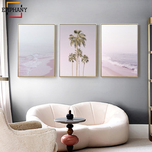 Pastel Wall Art Pink Beach Palm Trees Print Seascape Painting Pictures Nordic Landscape Posters and Prints Modern Home Decor 2024 - buy cheap
