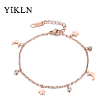 YiKLN Trendy Bracelet Moon & Star CZ Crystals Rose Gold Color Stainless Steel Charm Bracelet Link Chain Christmas Gift YB18186 2024 - buy cheap