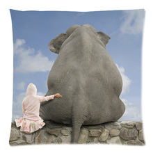 Fondo de elefante solitario y niña, funda de almohada estampada y funda de dos lados de cojín de lino y algodón, 17,7 "X17.7"(45X45CM) 2024 - compra barato