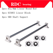 Haste Redonda Linear 2 pcs Dia. 8 milímetros Haste de Eixo Linear + 4 pcs SCS8UU Linear Motion Bloco Rolamento + 4 pcs SK8 Suporte Do Eixo Linear 2024 - compre barato