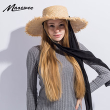 Handmade Weave Raffia Sun Hats for Women Black Ribbon Lace Up Large Brim Straw Hat Outdoor Beach Summer Caps Chapeu Feminino 2024 - buy cheap