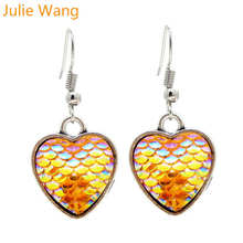 Julie Wang Heart Shape Resin Mermaid Scale Skin Cabochon Drop Earring Wire Hook Alloy Dangle Earrings Fashion Women Girl Jewelry 2024 - buy cheap