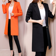 Женский Осенний приталенный Блейзер, длинный секционный пиджак, Женский офисный костюм, черный блейзер с отложным воротником и темной пряжкой, модное пальто 2024 - купить недорого