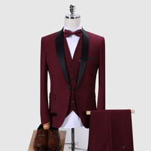 Traje de 3 piezas para hombre, esmoquin ajustado con cuello esmoquin, chaqueta, pantalones y chaleco de marca, ropa de boda, color burdeos, 2019 2024 - compra barato