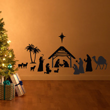 Рождественские виниловые наклейки на стену с рождественским силуэтом, домашний декор интерьера, настенные наклейки для гостиной, спальни D832 2024 - купить недорого