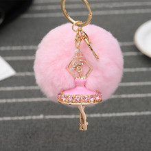 Fashion Ballerina Girl Fluffy Real Rabbit Fur Ball Keychain Car Key Chain Ring Decoration For Women Purse Bag Jewelry EH766 2024 - buy cheap