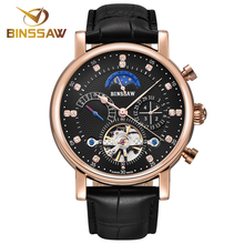 BINSSAW New Men Automatic Mechanical Watch Luxury Brand Tourbillon Mens Fashion Waterproof Leather Man Watchse relogio masculino 2024 - buy cheap