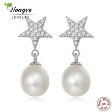 Hongye Star Earrings Fine Jewelry Appointment 7-8mm Graceful Geometric Freshwater Pearl 925 Silver Drop Earrings Gorgeous Friend 2024 - buy cheap