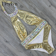 Floylyn Luxury Rhinestone One Piece Women Swimsuit Gold Stamping Bathing Suit Crystal Diamond Party Swimwear Sexy 2024 - buy cheap