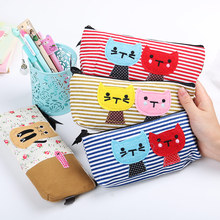 1 PC High Quality School Supplies Large Capacity Canvas Pencil Case Cartoon Cat Stripe Stationery Storage Bag Office Supplies 2024 - buy cheap
