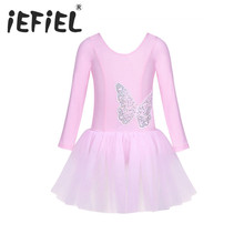 IEFiEL/хлопковое Тюлевое платье-пачка с длинными рукавами и блестками для балета и гимнастики детское платье для выступлений 2024 - купить недорого