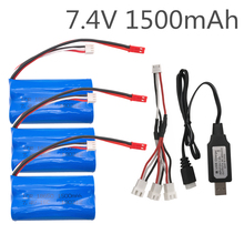 7.4 V 1500mAh 15C 18650 Lipo Battery and 3 in 1 Cable and Usb Charger For DH9053 9101 f45 9118 RC Helicopter part 3.7V 2024 - buy cheap