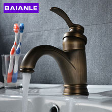 Free Shipping Antique Brass Bathroom Sink Faucet Deck Mounted Hot and Cold Water Basin Tap 2024 - buy cheap