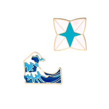Verão oceano azul dos desenhos animados ondas esmalte pinos fivela starfish metal broches casaco saco pino emblema mar jóias presente para crianças menina menino 2024 - compre barato