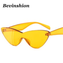 Sexy Cat Eye Sunglasses Women Cute Candy Color One Piece Rimless Cateye Sun Glasses Female Butterfly Shape Yellow Pink Glasses 2024 - buy cheap