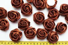 100 peças rosetes rolados artesanais tecido cetim rosa flor 4cm-4.5cm marrom você escolher cores 2024 - compre barato