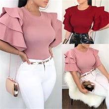 Blusa de talla grande con manga acampanada para verano, camisa con volantes para mujer, Color liso, 2018 2024 - compra barato