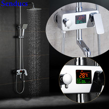 Senducs-Sistema de ducha Digital LED, grifo de ducha de bañera de latón de calidad, temperatura cromada pulida, juego de ducha cromado 2024 - compra barato