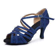 Woman Ballroom Latin Dance Shoes High-heeled 5/6/7.5/8cm Blue Silver Salsa Social Party Shoes Female Tango Dance Shoes VA30 2024 - buy cheap