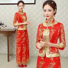 Vestido de fiesta de moda para mujer, Cheongsam rojo de grano, bordado moderno de Boda China, Cheongsam tradicional chino, Qipao 90 2024 - compra barato