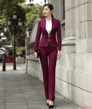 Moda formal mulher ternos de negócios com calça e jaqueta definir senhoras vinho vermelho blazer escritório uniforme estilos de design 2024 - compre barato