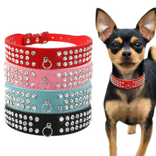 3 Rows Bling Diamond Rhinestone Suede Leather Pet Dog Collars For Small Medium Dogs XS S M L 4 Colors 2024 - купить недорого