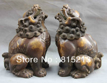 bi00294 13 Old Bronze Copper Foo Dog Lion Kirin Brave troops incense burner Censer Pair 2024 - buy cheap