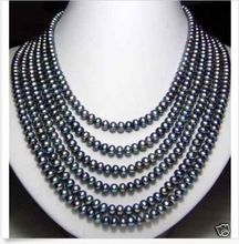 NEW stunning round 7-8mm tahitian black pearl necklace 60inch  earring set 2024 - buy cheap